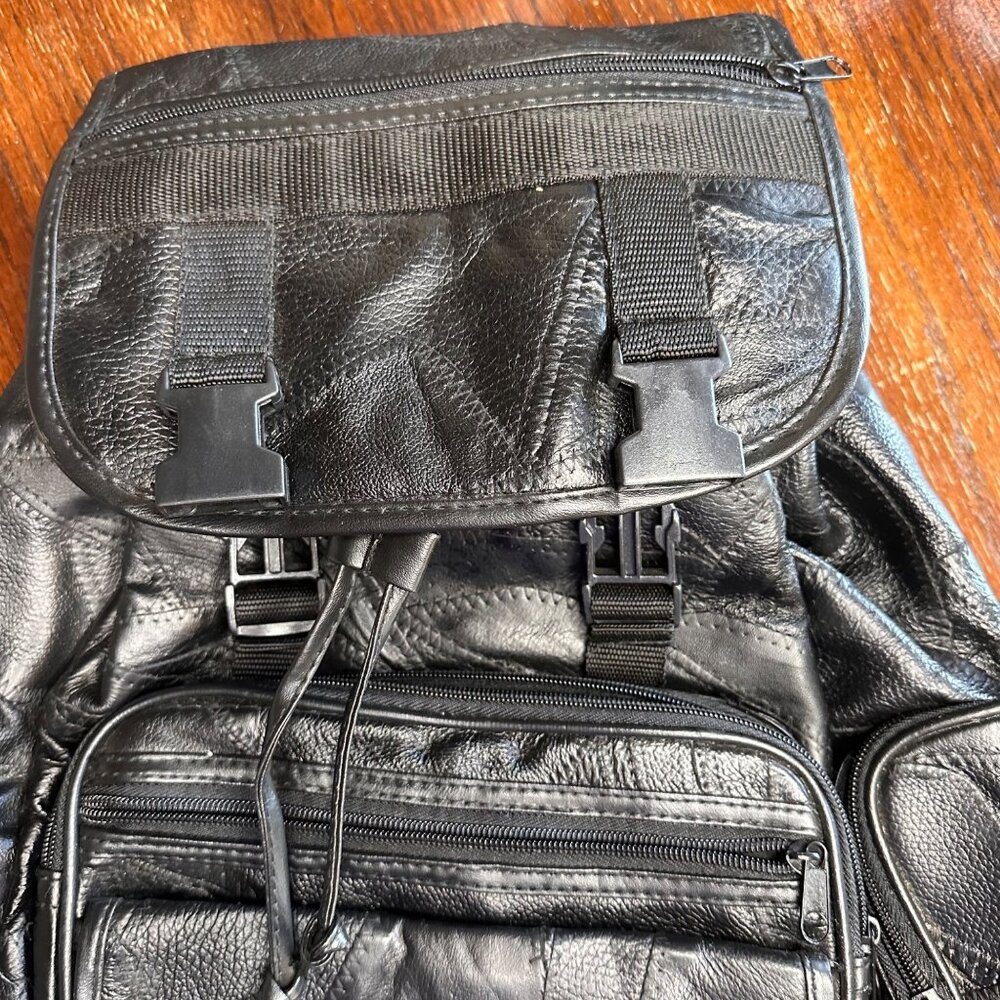 Vintage Patched Leather Multi Pocket Backpack - Picture 2 of 15